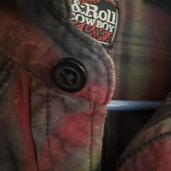 Mens Long Sleeve Shirt XL Red Plaid Snap Down Western Cowboy Rockabilly - Picture 12 of 13